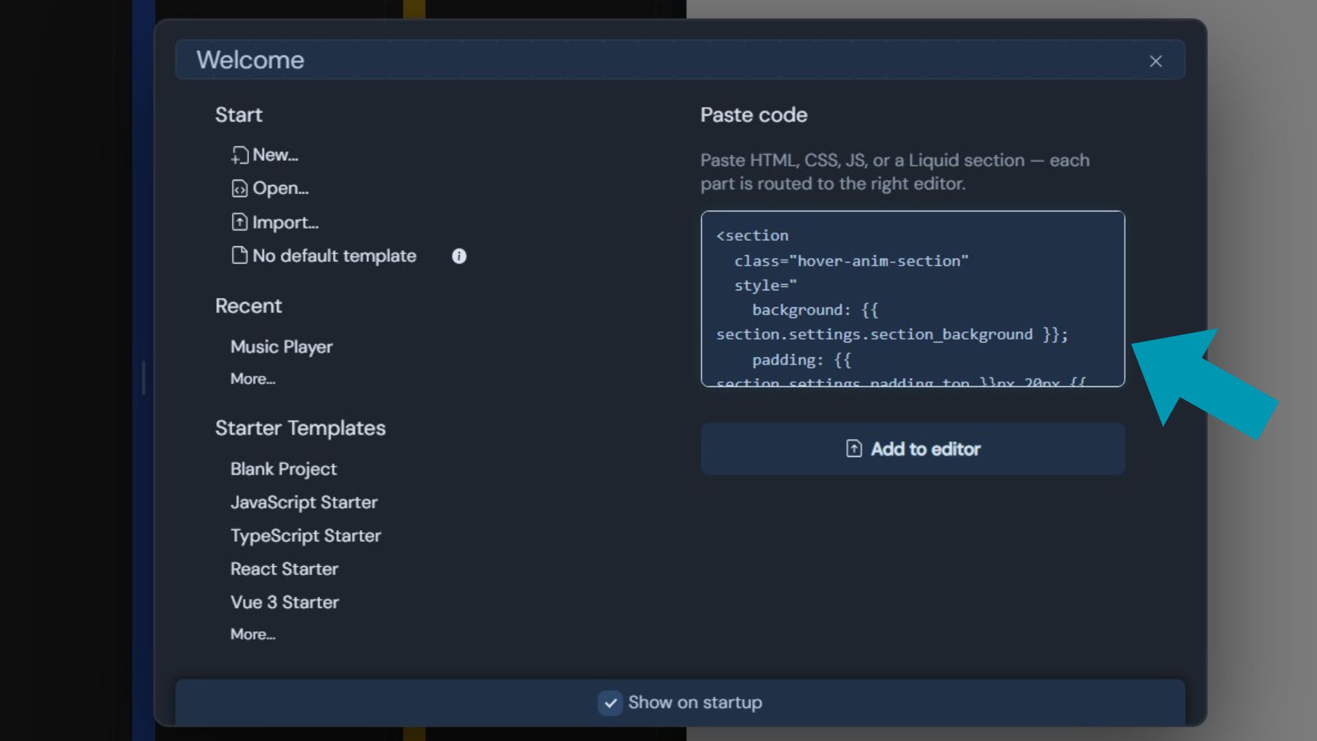 Pasting widget code into WebDYI